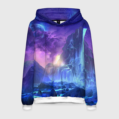 Мужская толстовка Фантастический пейзаж Водопад Неон / 3D-Белый – фото 1