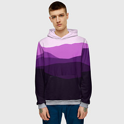 Толстовка-худи мужская Фиолетовый градиент горы абстракция, цвет: 3D-меланж — фото 2