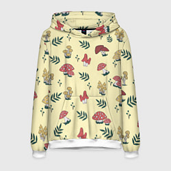 Толстовка-худи мужская Mushroom, грибы- грибочки, цвет: 3D-белый
