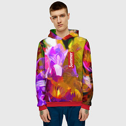 Толстовка-худи мужская Красочный цветочный узор Лето Colorful Floral Patt, цвет: 3D-красный — фото 2