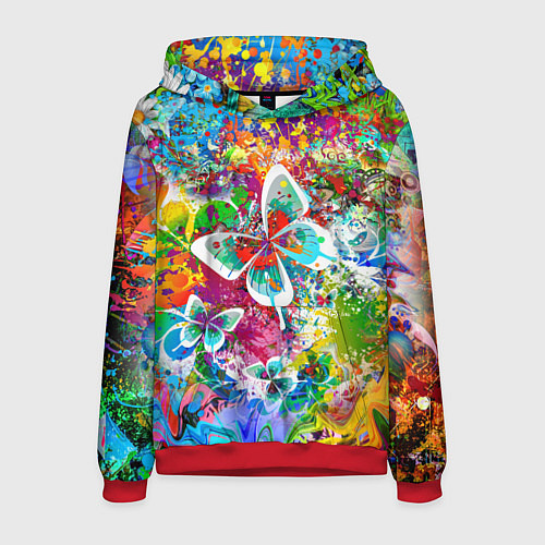 Мужская толстовка Яркое безумие Бабочки, кляксы, граффити / 3D-Красный – фото 1