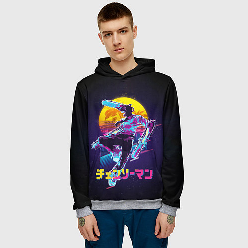 Мужская толстовка CHAINSAW MAN on the background of the moon / 3D-Меланж – фото 3