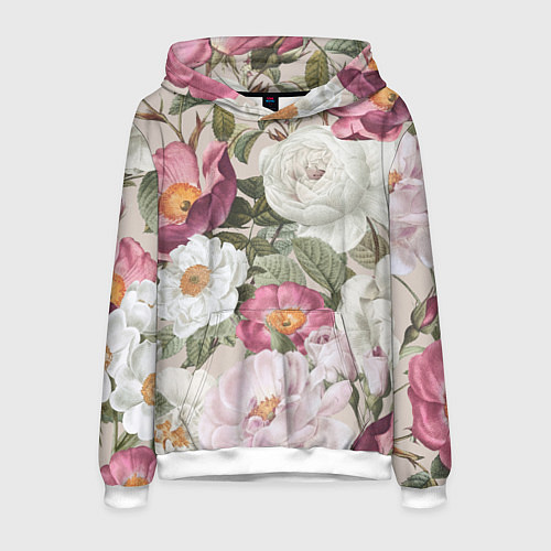 Мужская толстовка Цветы Розовый Сад Пион и Роз / 3D-Белый – фото 1