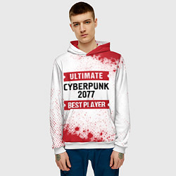 Толстовка-худи мужская Cyberpunk 2077: таблички Best Player и Ultimate, цвет: 3D-белый — фото 2