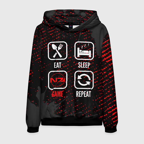 Мужская толстовка Eat, Sleep, Mass Effect, Repeat / 3D-Черный – фото 1