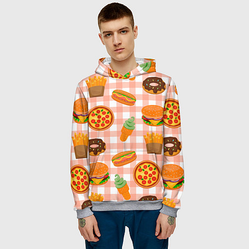 Мужская толстовка PIZZA DONUT BURGER FRIES ICE CREAM pattern / 3D-Меланж – фото 3