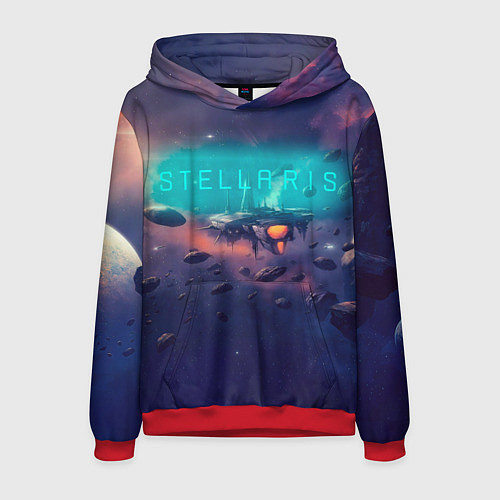 Мужская толстовка Stellaris космический корабль на фоне астероидов / 3D-Красный – фото 1