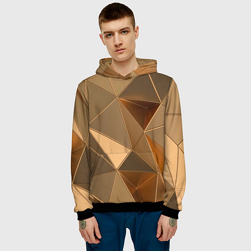 Мужская толстовка Золотые 3D треугольники / 3D-Черный – фото 3