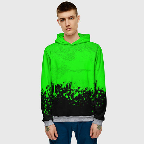 Мужская толстовка САЛАТОВЫЕ НЕОНОВЫЕ БРЫЗГИ КРАСКИ / 3D-Меланж – фото 3