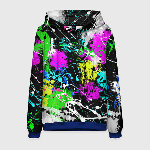 Мужская толстовка Разноцветные пятна краски на черном фоне / 3D-Синий – фото 1