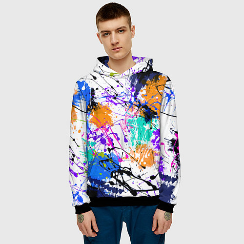Мужская толстовка Брызги и мазки разноцветных красок на белом фоне / 3D-Черный – фото 3