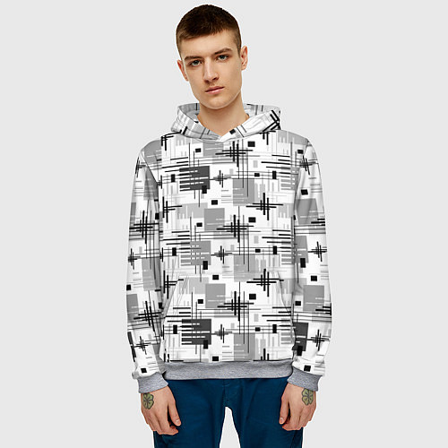 Мужская толстовка Черно белый ретро геометрический узор / 3D-Меланж – фото 3