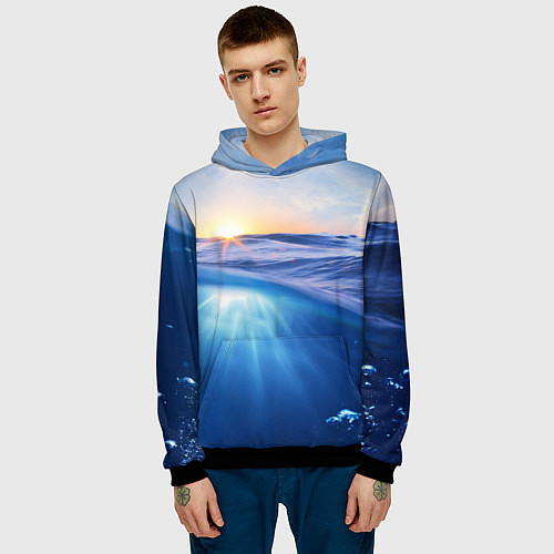 Мужская толстовка Грань между небом и водой / 3D-Черный – фото 3