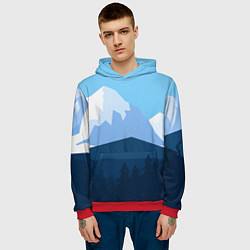 Толстовка-худи мужская Горы, лес, канатная дорога, цвет: 3D-красный — фото 2