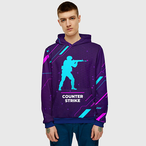 Мужская толстовка Символ Counter Strike в неоновых цветах на темном / 3D-Синий – фото 3
