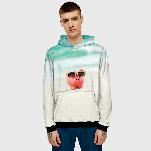 Мужская толстовка Свинка на отдыхе / 3D-Черный – фото 3