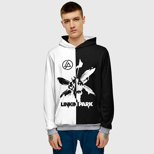 Мужская толстовка Linkin Park логотип черно-белый / 3D-Меланж – фото 3