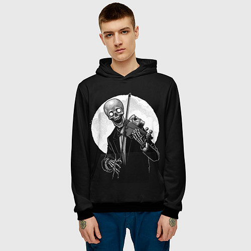 Мужская толстовка Скелет скрипач под полной луной / 3D-Черный – фото 3