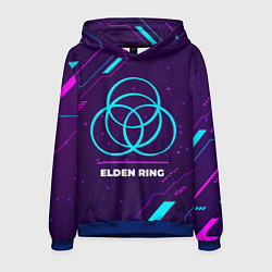 Толстовка-худи мужская Символ Elden Ring в неоновых цветах на темном фоне, цвет: 3D-синий