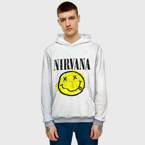 Мужская толстовка Nirvana логотип гранж / 3D-Меланж – фото 3