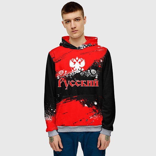 Мужская толстовка Я РУССКИЙ Брызги красные / 3D-Меланж – фото 3