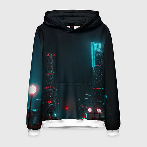 Мужская толстовка Неоновые высотки в городе - Светло-синий / 3D-Белый – фото 1