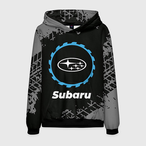 Мужская толстовка Subaru в стиле Top Gear со следами шин на фоне / 3D-Черный – фото 1