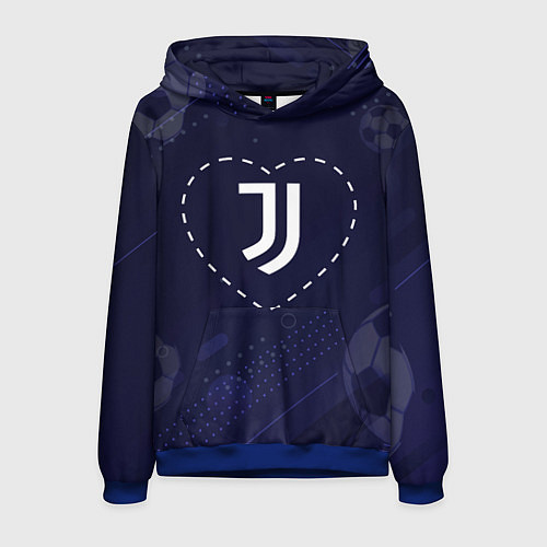 Мужская толстовка Лого Juventus в сердечке на фоне мячей / 3D-Синий – фото 1