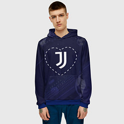 Толстовка-худи мужская Лого Juventus в сердечке на фоне мячей, цвет: 3D-синий — фото 2