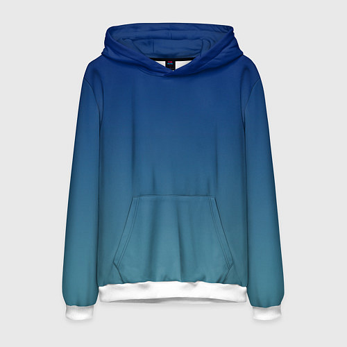 Мужская толстовка Текстурированный сине-бирюзовый градиент / 3D-Белый – фото 1