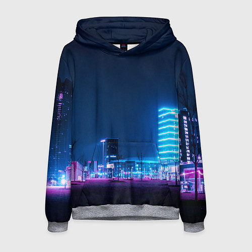 Мужская толстовка Неоновый ночной город - Светло-синий / 3D-Меланж – фото 1