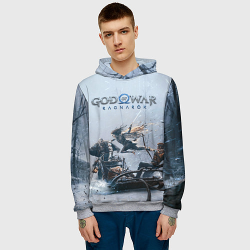 Мужская толстовка Кратос, Атрей и Фрея GOW Ragnarok / 3D-Меланж – фото 3