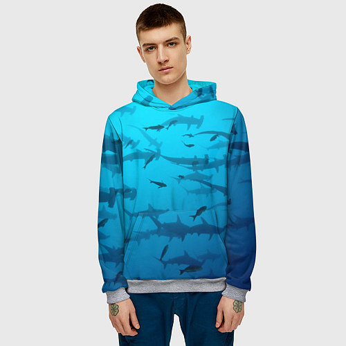 Мужская толстовка Акулы - океан / 3D-Меланж – фото 3