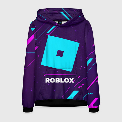 Мужская толстовка Символ Roblox в неоновых цветах на темном фоне / 3D-Черный – фото 1