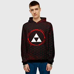 Толстовка-худи мужская Символ Zelda и краска вокруг на темном фоне, цвет: 3D-черный — фото 2