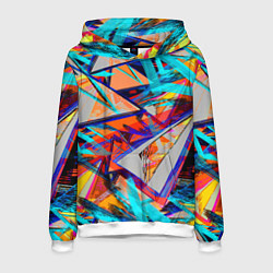 Толстовка-худи мужская Яркий неоновый абстрактный узор, цвет: 3D-белый