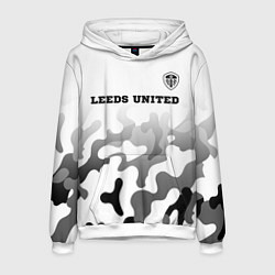 Толстовка-худи мужская Leeds United sport на светлом фоне: символ сверху, цвет: 3D-белый