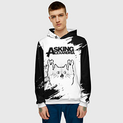 Толстовка-худи мужская Asking Alexandria рок кот на светлом фоне, цвет: 3D-белый — фото 2