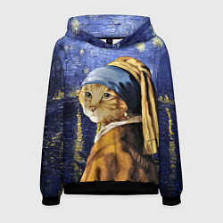 Толстовка-худи мужская Прикол с котом: пародия картина, цвет: 3D-черный