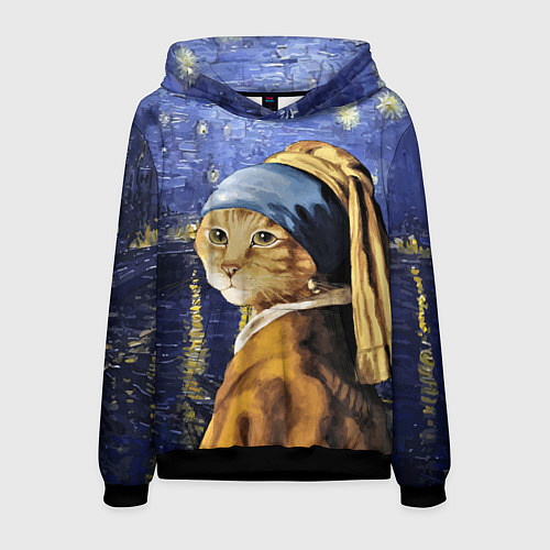 Мужская толстовка Прикол с котом: пародия картина / 3D-Черный – фото 1