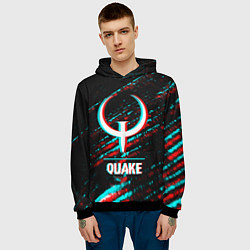 Толстовка-худи мужская Quake в стиле glitch и баги графики на темном фоне, цвет: 3D-черный — фото 2