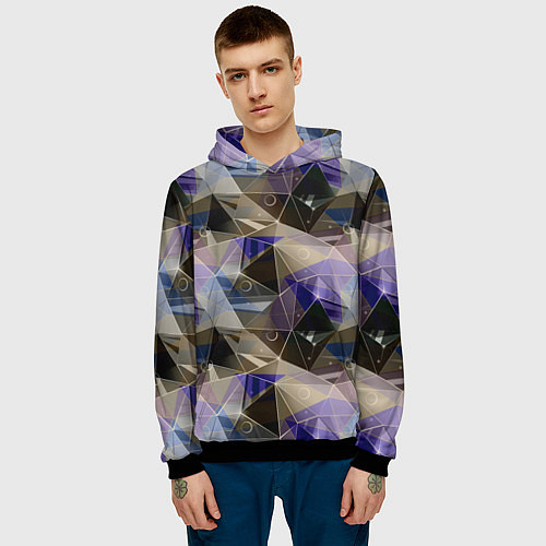 Мужская толстовка Полигональный абстрактный: бежевый, коричневый, си / 3D-Черный – фото 3
