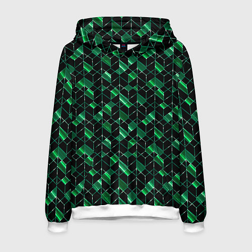 Мужская толстовка Геометрический узор, зеленые фигуры на черном / 3D-Белый – фото 1