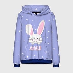 Толстовка-худи мужская Кролик - символ 2023 года, цвет: 3D-синий