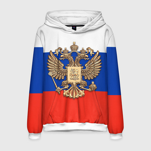 Мужская толстовка Герб России на фоне флага / 3D-Белый – фото 1