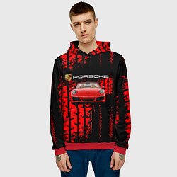 Толстовка-худи мужская Porsche - авто, цвет: 3D-красный — фото 2