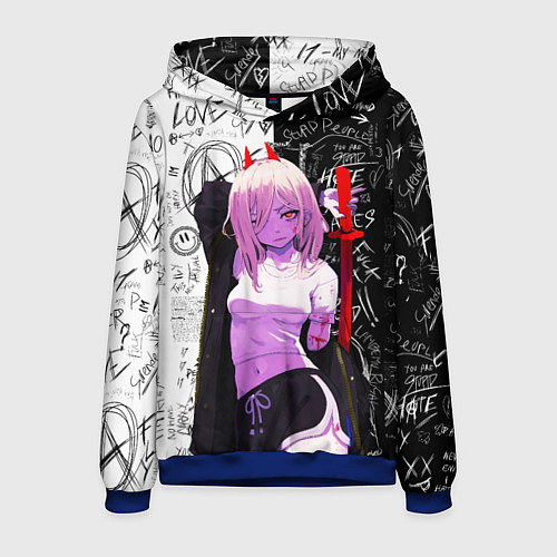 Мужская толстовка Пауэр с мечом - Человек бензопила / 3D-Синий – фото 1