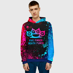 Толстовка-худи мужская Five Finger Death Punch - neon gradient, цвет: 3D-синий — фото 2