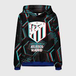 Толстовка-худи мужская Atletico Madrid FC в стиле glitch на темном фоне, цвет: 3D-синий