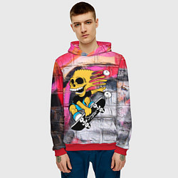 Толстовка-худи мужская Скейтер Барт Симпсон на фоне стены с граффити, цвет: 3D-красный — фото 2